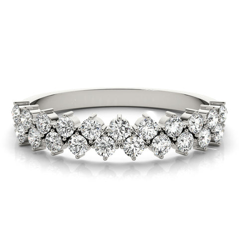 Platinum Round Diamond Prong Set Chevron Band 2