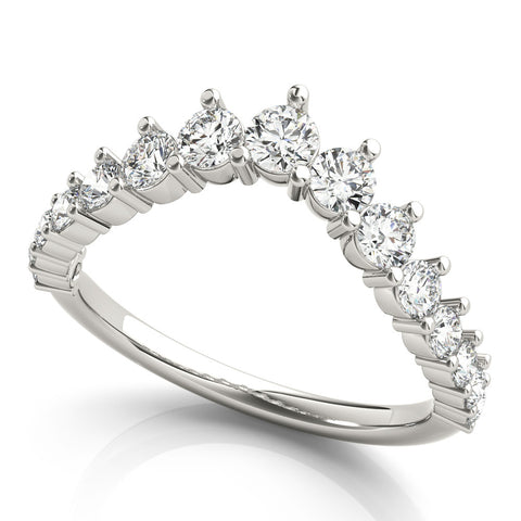 Platinum Round Diamond Prong Set White Gold Curved Band 1