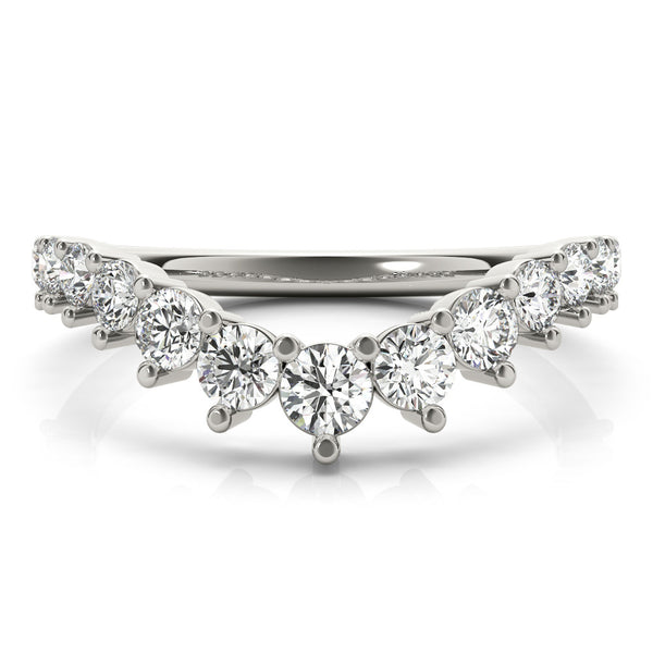 White gold Round Diamond Prong Set White Gold Curved Band