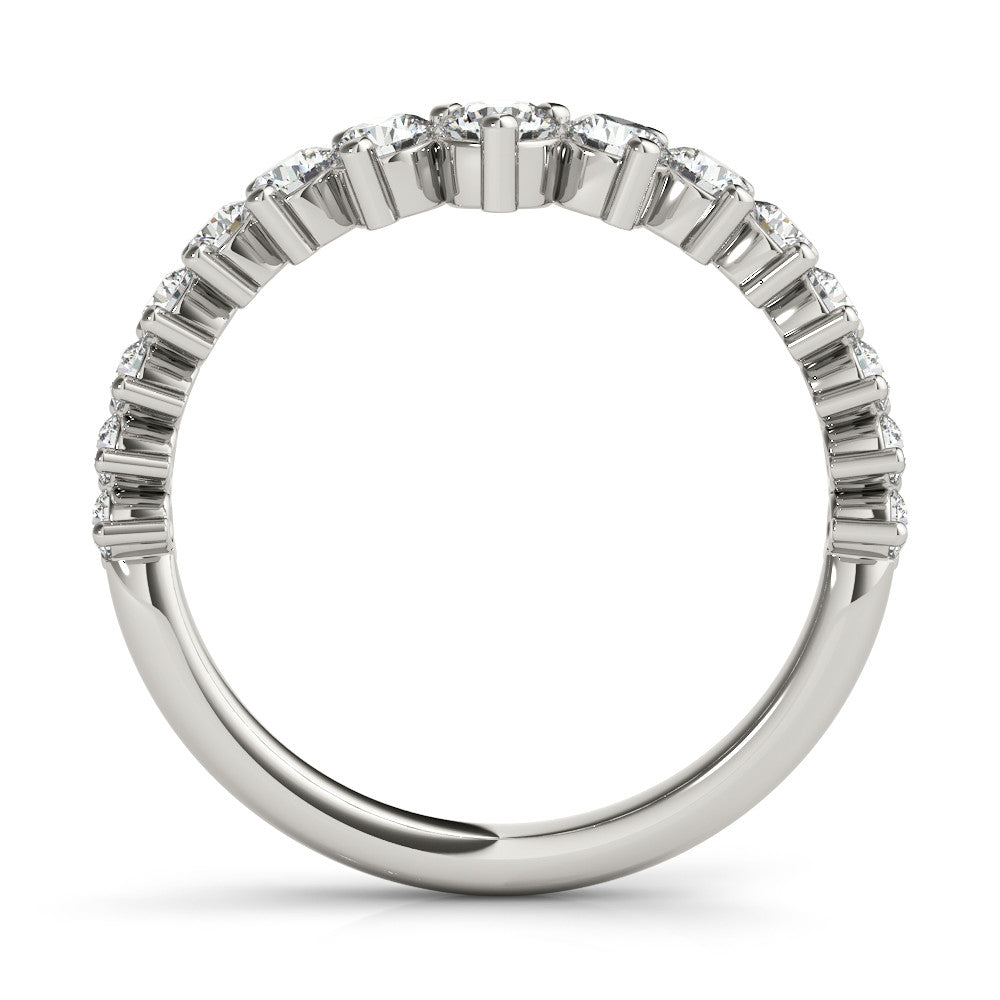 Platinum Round Diamond Prong Set White Gold Curved Band