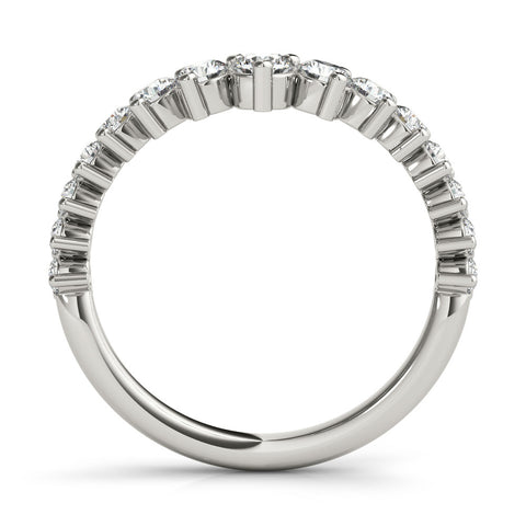 Platinum Round Diamond Prong Set White Gold Curved Band