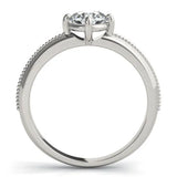 Platinum Round Diamond Solitaire Ring with Beaded Band and Four-Prong Setting 1