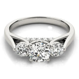 Platinum Round Diamond Three-Stone Engagement Ring with Prong Setting and Pavé Band 2