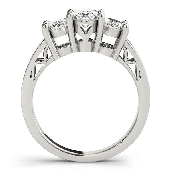 Platinum 4.01 Carat F VVS2 Oval Diamond Three-Stone Ring with Prong Setting and Textured Band