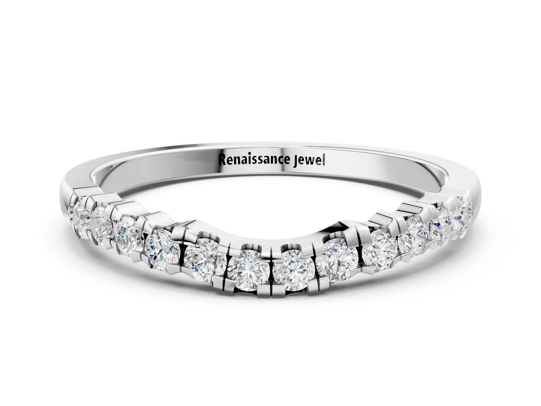 Platinum Round Diamond U-Shape Pavé Curved Wedding Band_14