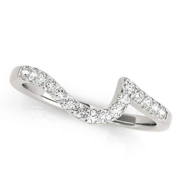 Platinum Round Diamond V-Shaped Pavé Curved Band