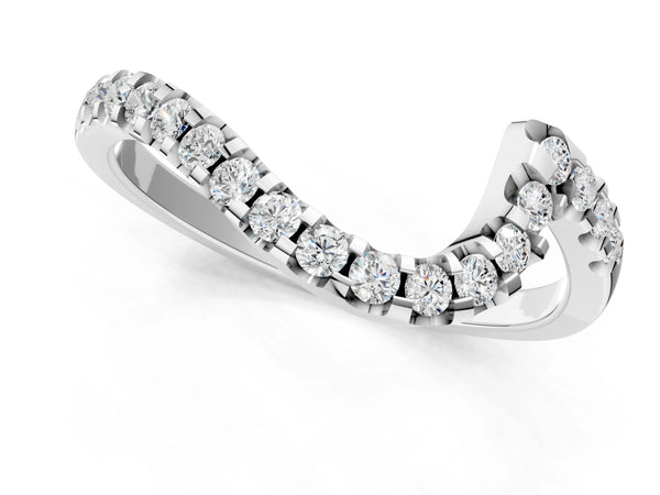 Platinum Round Diamond V-Shaped Pavé Curved Band