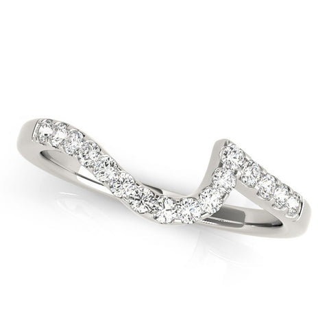 Platinum Round Diamond V-Shaped Pavé Curved Band