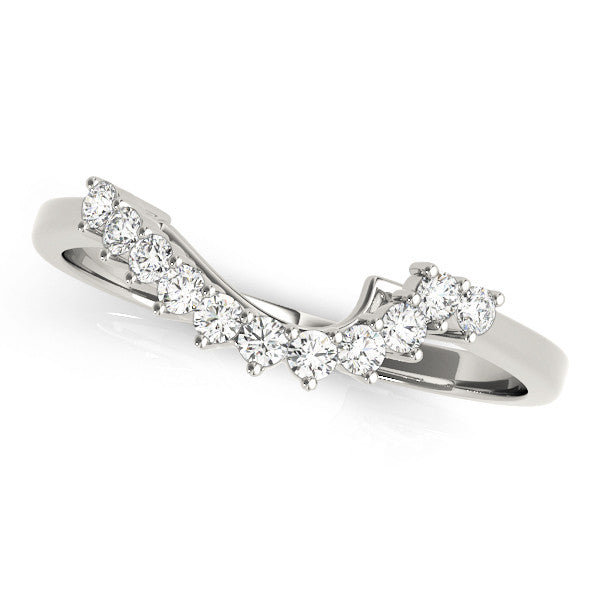 Platinum Round Diamond V-Shaped White Gold Band with Prong Setting