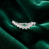 Platinum Round Diamond V-Shaped White Gold Band with Prong Setting