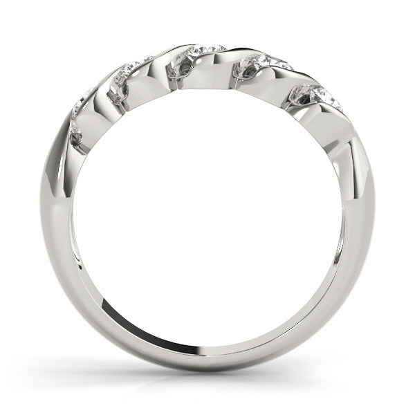 Platinum Round Diamond Wave Band with Channel Setting and Shared Prongs 1