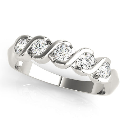 Platinum Round Diamond Wave Band with Channel Setting and Shared Prongs