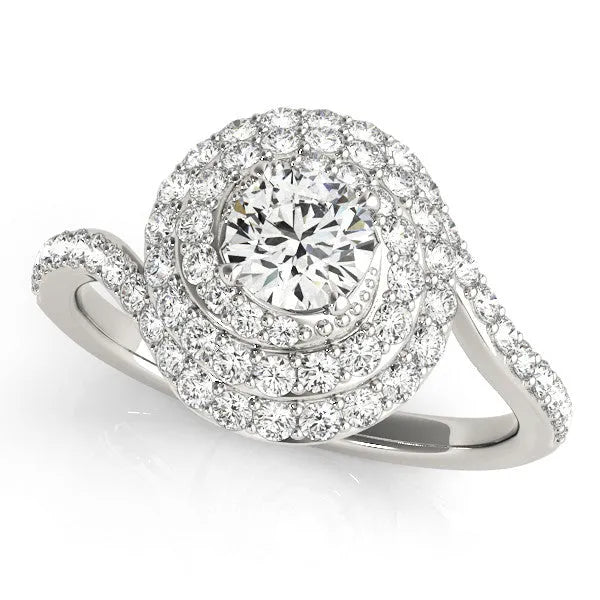 Platinum Round Double Halo Diamond Swirl Pave Band Ring