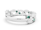 Platinum Round Green Sapphire Leaf Eternity Band with Bezel Setting