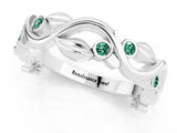 Platinum Round Green Sapphire Leaf Eternity Band with Bezel Setting_1