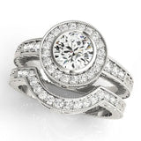 Platinum Round Halo Bezel Set Diamond Ring with Pavé Band 2