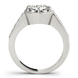 Platinum Round Halo Diamond Engagement Ring with Pave Band and Claw Prong Setting 2