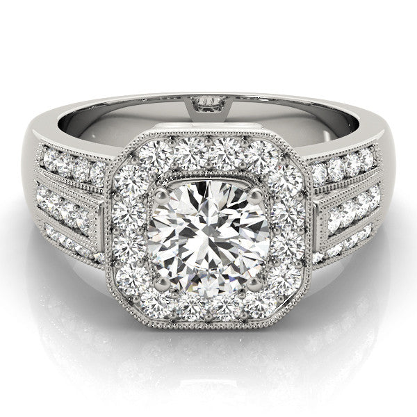 Platinum Round Halo Diamond Engagement Ring with Pave Split Shank and Four-Prong Setting 2
