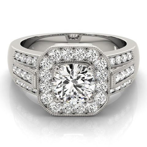 Platinum Round Halo Diamond Engagement Ring with Pave Split Shank and Four-Prong Setting 2