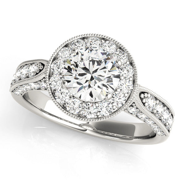 Platinum Round Halo Diamond Engagement Ring with Split Shank Band and Four-Prong Setting 1