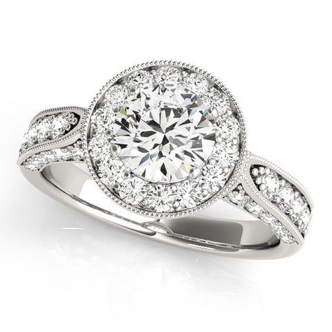 Platinum Round Halo Diamond Engagement Ring with Split Shank Band and Four-Prong Setting 1