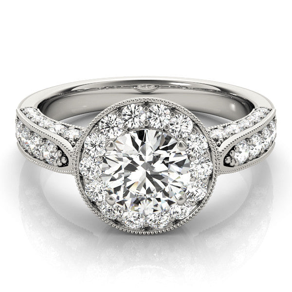 Platinum Round Halo Diamond Engagement Ring with Split Shank Band and Four-Prong Setting 2