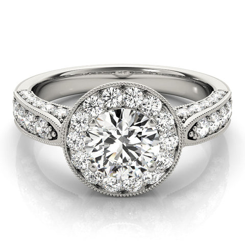 Platinum Round Halo Diamond Engagement Ring with Split Shank Band and Four-Prong Setting 2