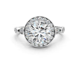 Platinum Round Halo Diamond Engagement Ring with Twisted Band and Four-Prong Setting