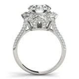 Platinum Round Halo Diamond Floral Pave Band Ring with Four-Prong Setting 2