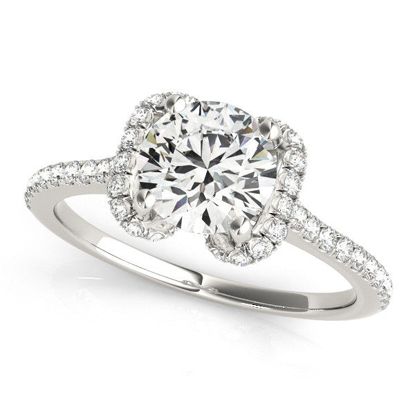 Platinum Round Halo Diamond Pavé Band with Four-Prong Setting 1