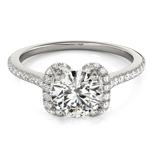 Platinum Round Halo Diamond Pavé Band with Four-Prong Setting 2