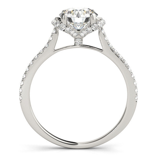 Platinum Round Halo Diamond Pavé Band with Four-Prong Setting