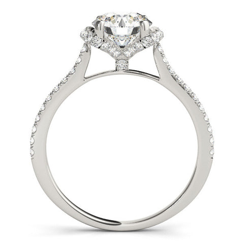 Platinum Round Halo Diamond Pavé Band with Four-Prong Setting