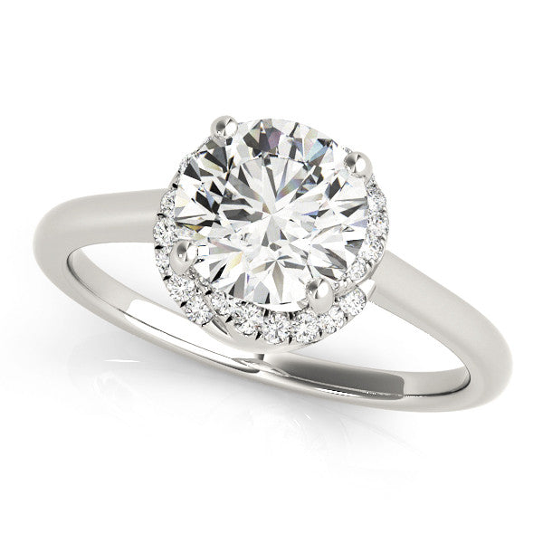 Platinum Round Halo Diamond Ring with Solitaire Band and Four-Prong Setting 1
