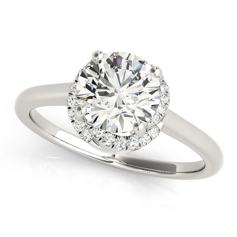 Platinum Round Halo Diamond Ring with Solitaire Band and Four-Prong Setting 1