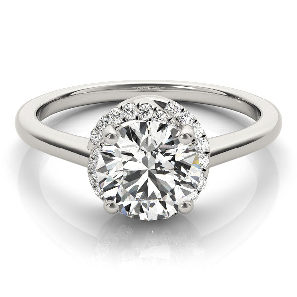 Platinum Round Halo Diamond Ring with Solitaire Band and Four-Prong Setting 2