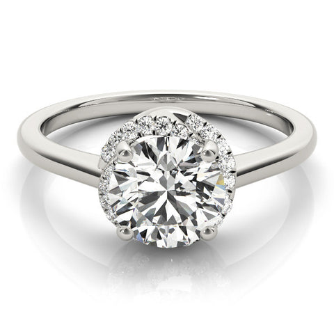Platinum Round Halo Diamond Ring with Solitaire Band and Four-Prong Setting 2