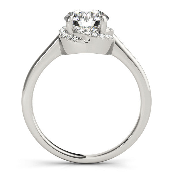 Platinum Round Halo Diamond Ring with Solitaire Band and Four-Prong Setting