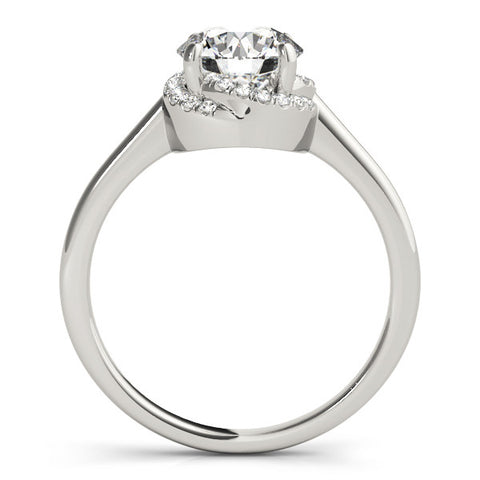 Platinum Round Halo Diamond Ring with Solitaire Band and Four-Prong Setting
