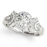 Platinum Round Halo Diamond Split Shank Engagement Ring with Four-Prong Setting