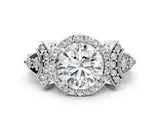 Platinum Round Halo Diamond Split Shank Engagement Ring with Four-Prong Setting_14