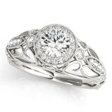 Platinum Round Halo Filigree Diamond Engagement Ring