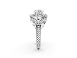 Platinum Round Halo Milgrain Diamond Engagement Ring with Leaf Band and Four-Prong Setting_28