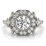 Platinum Round Halo Milgrain Diamond Ring with Split Shank and Bezel Setting 1