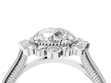 Platinum Round Halo Milgrain Pave Diamond Ring with Four-Prong Setting 4