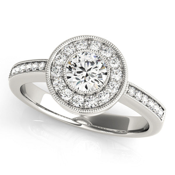 Platinum Round Halo Pavé Diamond Engagement Ring 1