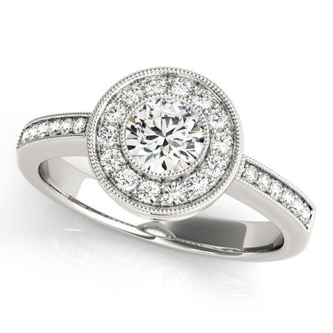 Platinum Round Halo Pavé Diamond Engagement Ring 1
