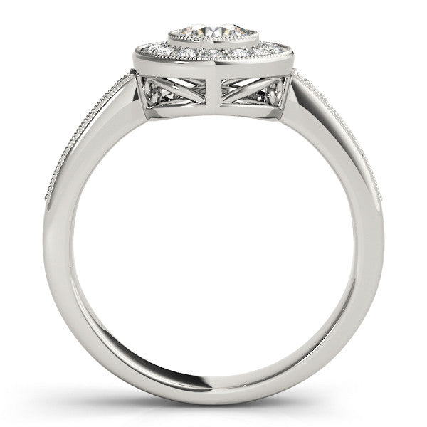 Platinum Round Halo Pavé Diamond Engagement Ring