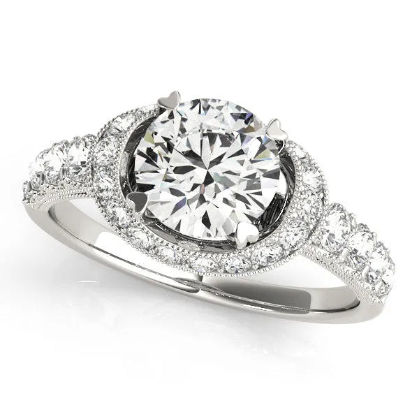 Platinum Round Halo Pavé Split Shank Heart Prong Ring