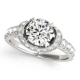 Platinum Round Halo Pavé Split Shank Heart Prong Ring